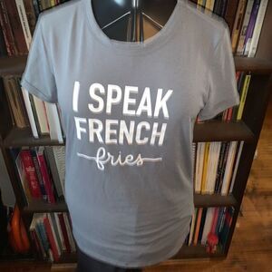 Lularoe I Speak French Fries gray Liv basic tee